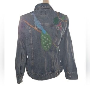 GAP Blue Denim Jacket with Colorful Peacock Embroidery
